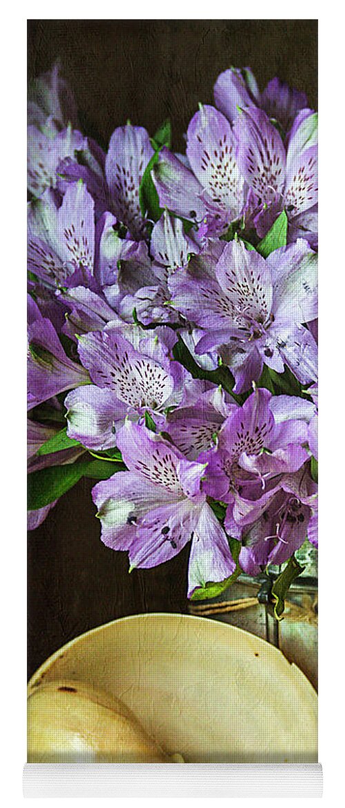 Alstroemeria Yoga Mat featuring the photograph Alstroemeria with Seashell by Cindi Ressler
