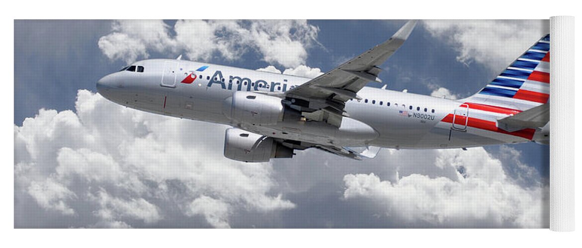 Airbus Yoga Mat featuring the digital art American Airlines Airbus A319 by Airpower Art