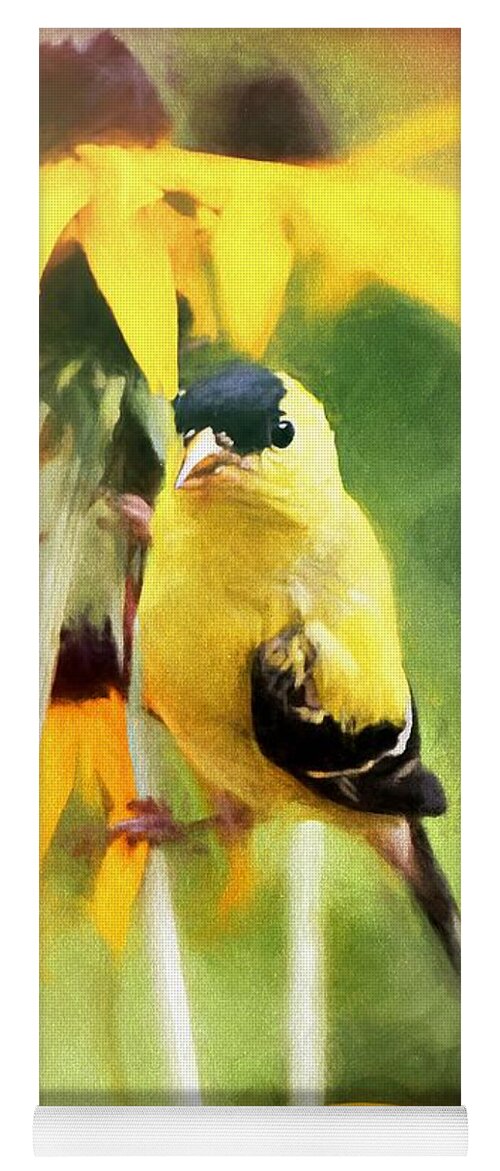 American Goldfinch Yoga Mat featuring the mixed media American Goldfinch by Tina LeCour
