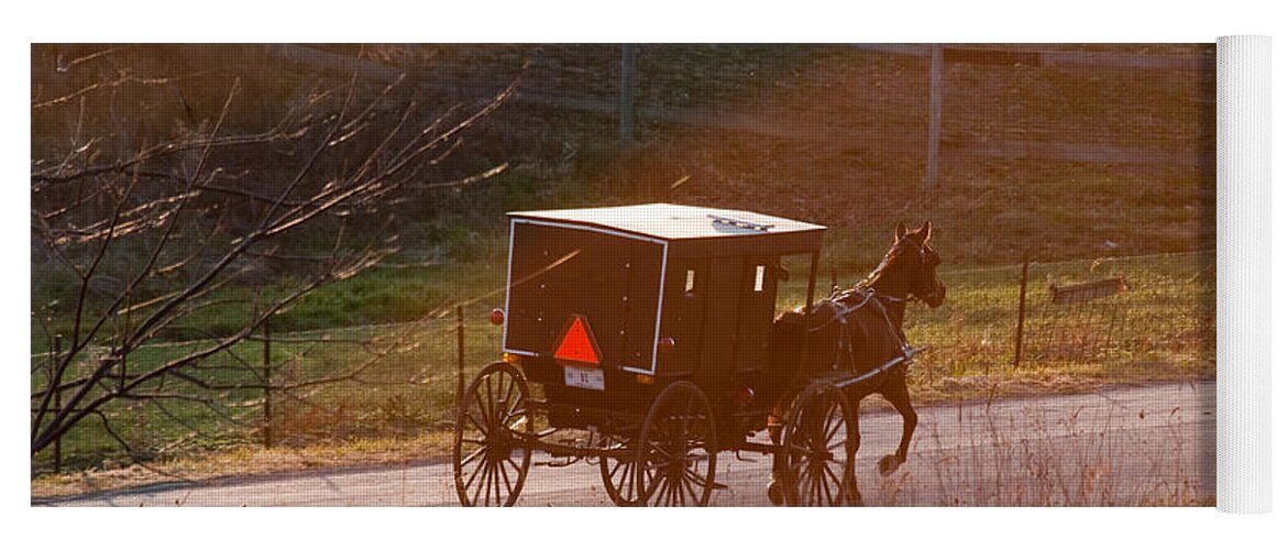 Amish Yoga Mat featuring the photograph Amish buggy afternoon sun by David Arment