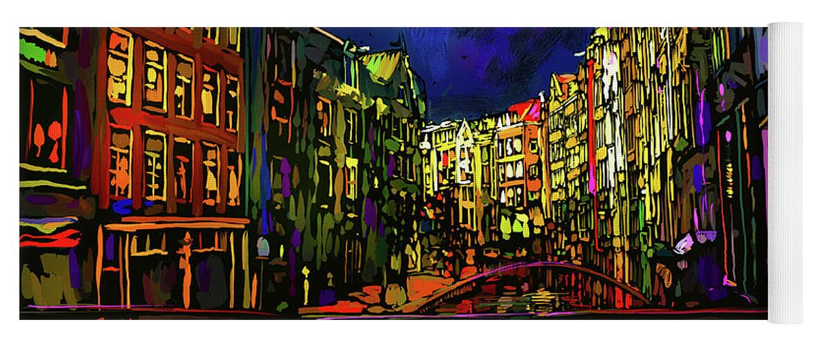 Amsterdam Yoga Mat featuring the painting Amsterdam Canal by DC Langer