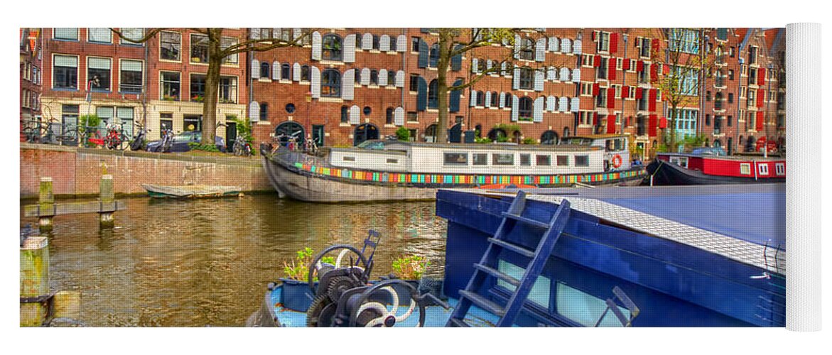 Amsterdam Yoga Mat featuring the photograph Amsterdam Houseboats by Nadia Sanowar