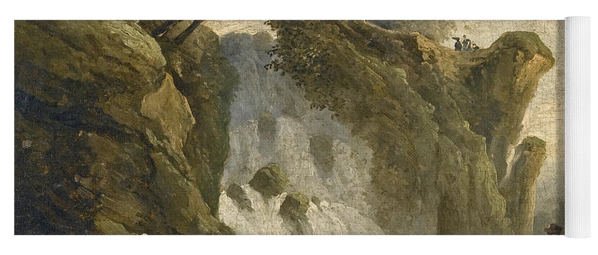 Hubert Robert Yoga Mat featuring the painting An Artist sketching with other Figures beneath a Waterfall by Hubert Robert