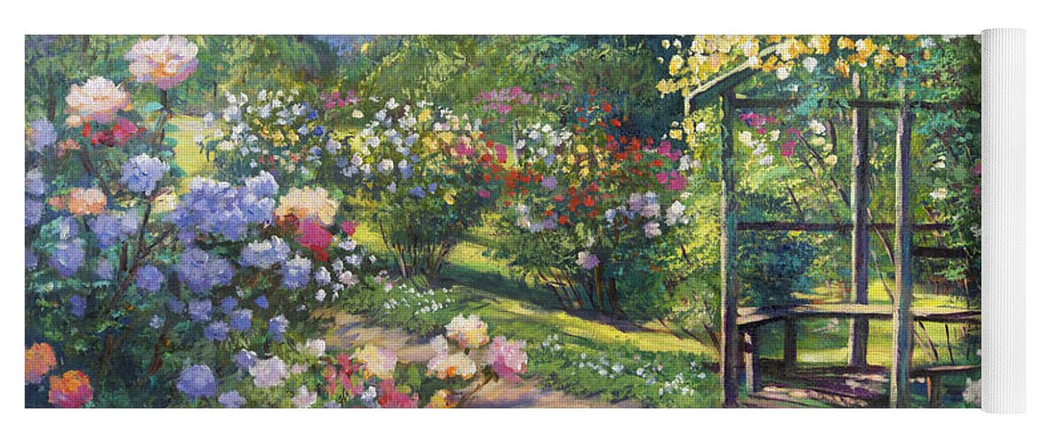 Landscape Yoga Mat featuring the painting An Evening Rose Garden by David Lloyd Glover