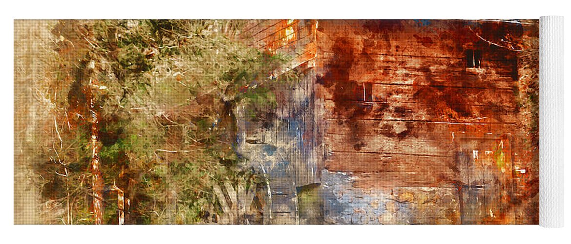 Mill Yoga Mat featuring the painting An old watermill - 12 by AM FineArtPrints