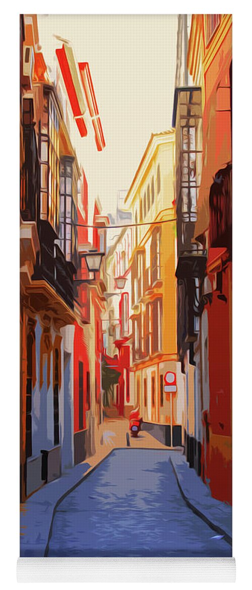 Spain Yoga Mat featuring the painting Ancient street of Seville by AM FineArtPrints