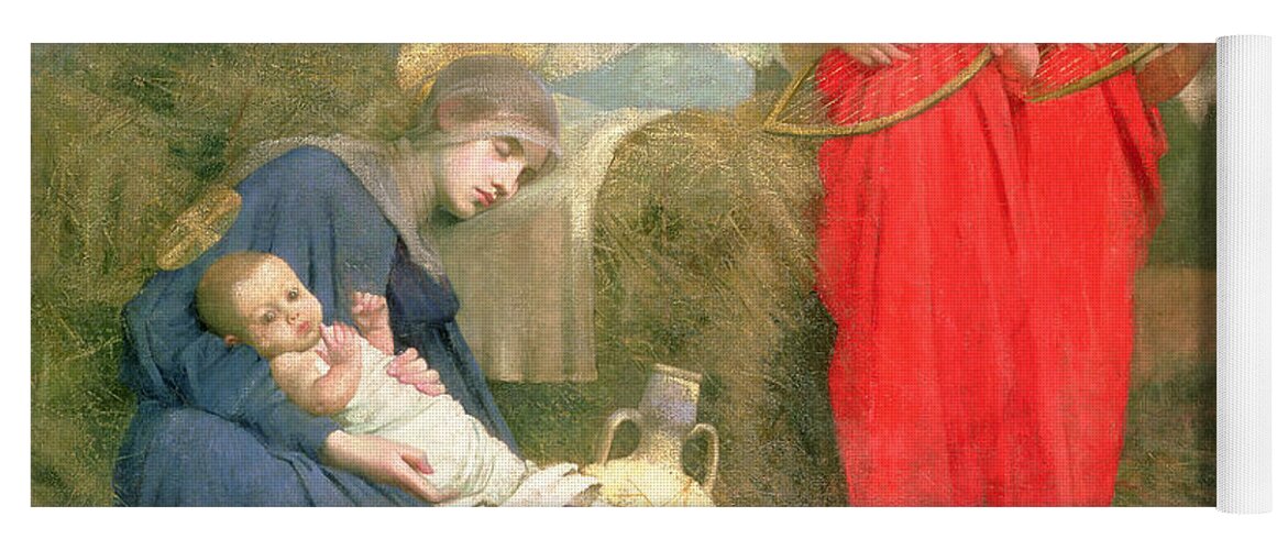 Stable; Lyre; Musical Instrument; Sleeping; Straw Yoga Mat featuring the painting Angels Entertaining the Holy Child by Marianne Stokes