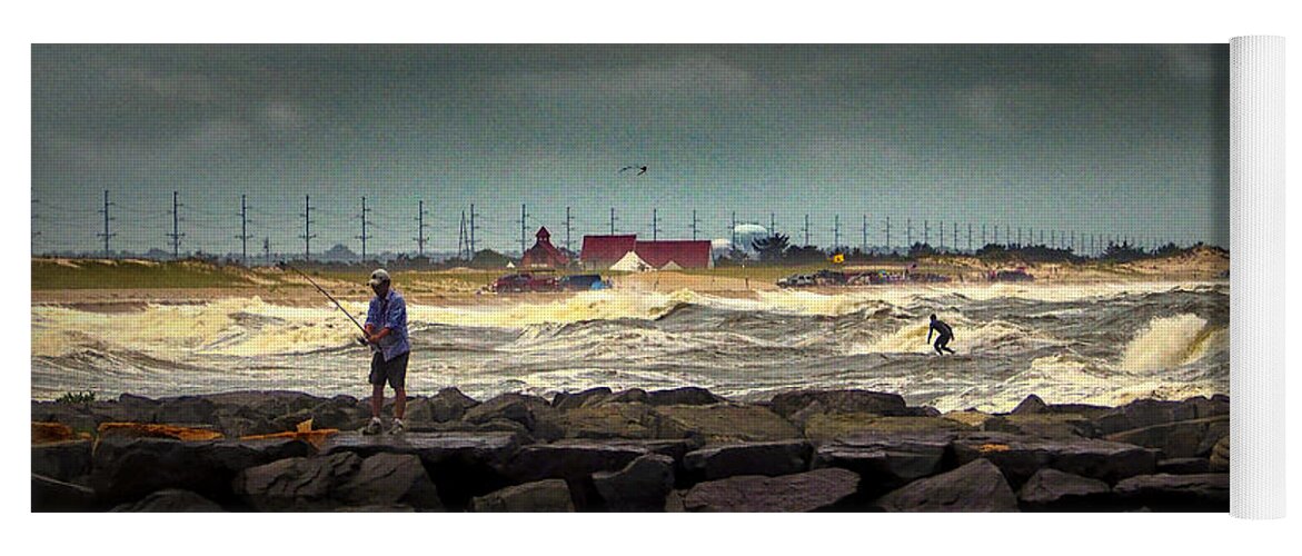 Angry Surf Yoga Mat featuring the photograph Angry Surf at Indian River Inlet by Bill Swartwout