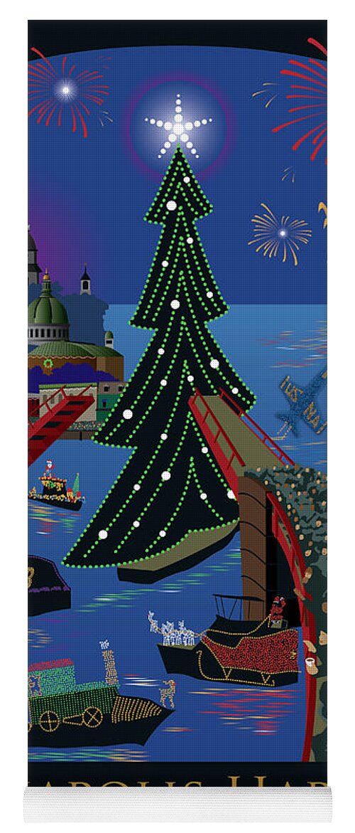 Annapolis Yoga Mat featuring the digital art Annapolis Holiday Lights Parade by Joe Barsin