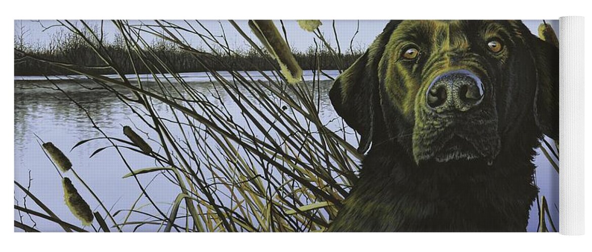 Black Lab Yoga Mat featuring the painting Anticipation - Black Lab by Anthony J Padgett