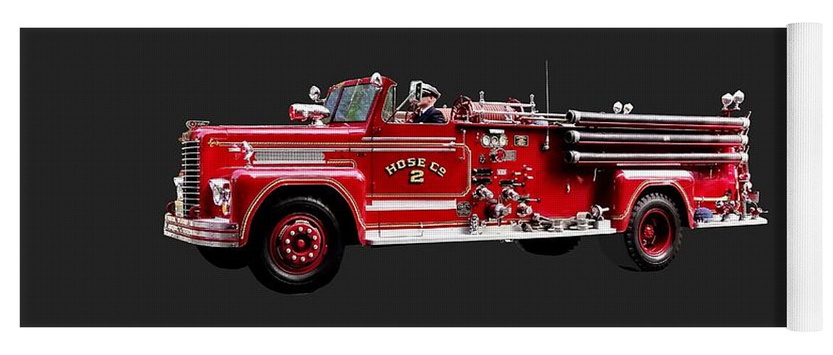 Fire Engine Yoga Mat featuring the photograph Antique Fire Engine by Susan Savad