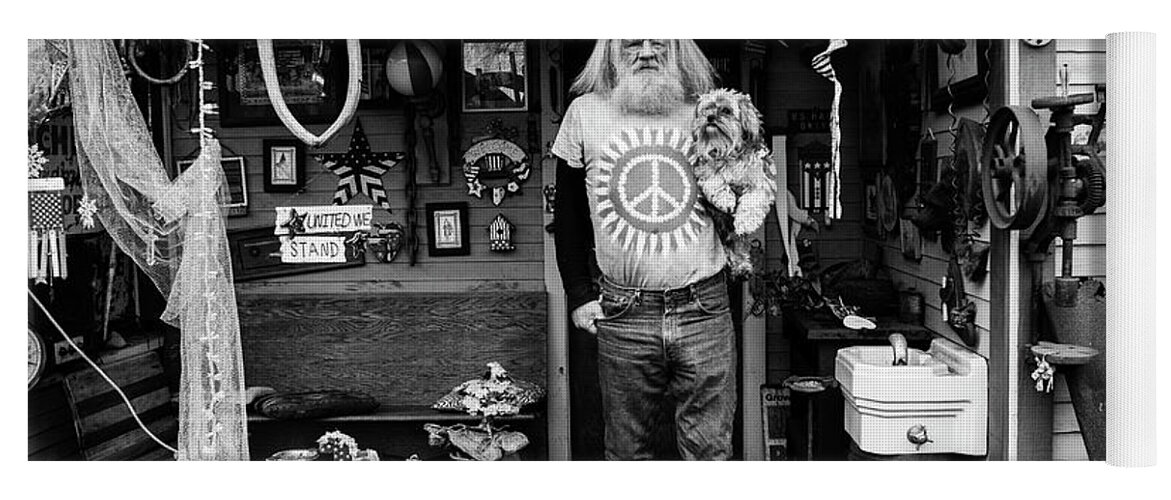 Eccentric Yoga Mat featuring the photograph Antique Home with Owner and His Dog by Jim Corwin