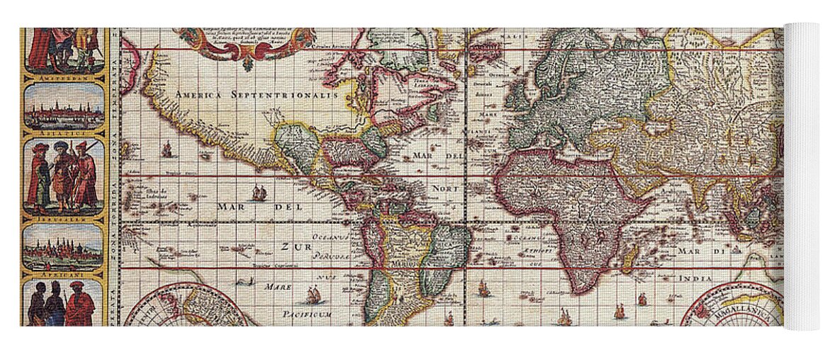 Antique Maps Of The World Yoga Mat featuring the digital art Antique Maps of the World Nicolas Visscher c 1652 by Vintage Collectables