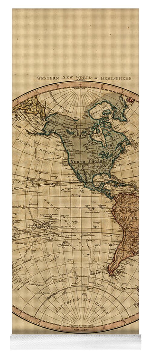 Antique Map Of The Western World Yoga Mat featuring the drawing Antique Maps - Old Cartographic maps - Antique Map of the Western World - Western Hemisphere by Studio Grafiikka