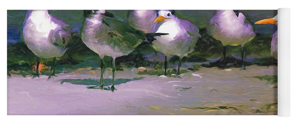 Shore Birds Yoga Mat featuring the painting Any New Gossip by David Van Hulst