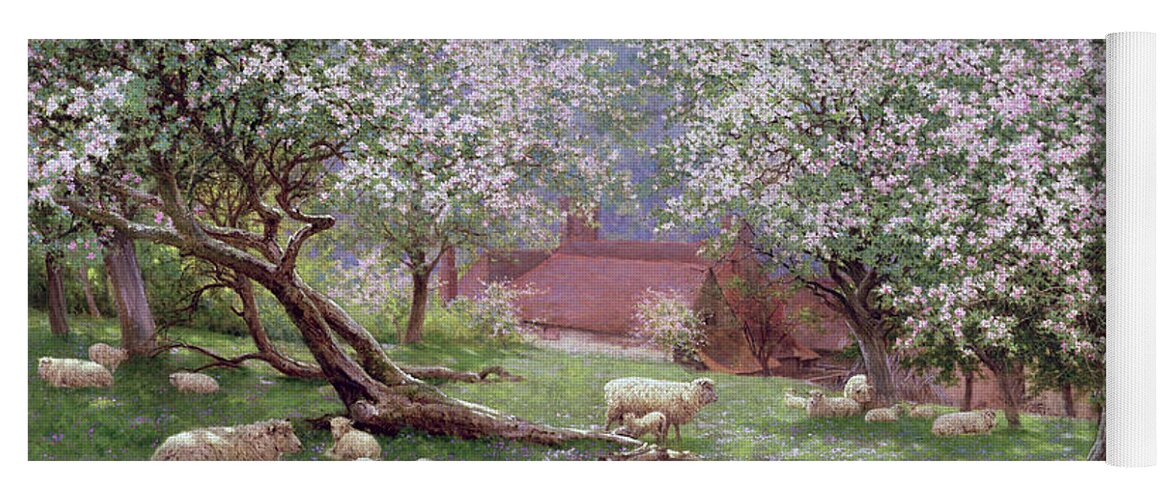 Appleblossom (w/c On Paper) By William Biscombe Gardner (1847-1919) Yoga Mat featuring the painting Apple blossom by William Biscombe Gardner
