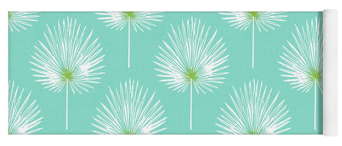 Tropical Yoga Mat featuring the mixed media Aqua and White Palm Leaves- Art by Linda Woods by Linda Woods