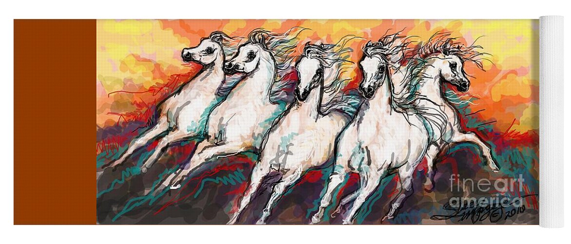 Arabian Horses Yoga Mat featuring the digital art Arabian Sunset Horses by Stacey Mayer
