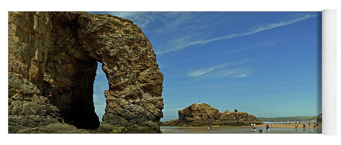 Britain Yoga Mat featuring the photograph Arch Rock - Perranporth Beach by Rod Johnson