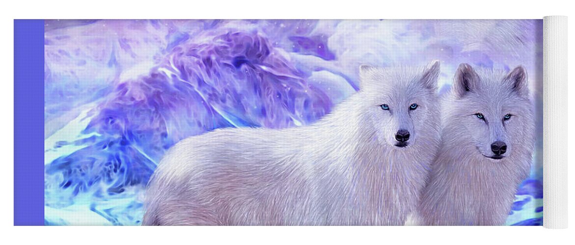 Carol Cavalaris Yoga Mat featuring the mixed media Arctic Wolf Mates by Carol Cavalaris