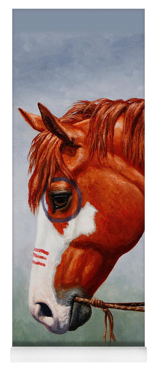 Horse Yoga Mat featuring the painting Native American War Horse by Crista Forest