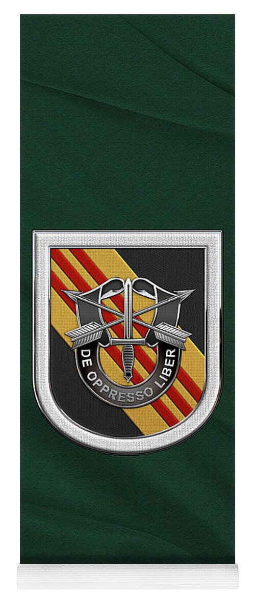 'u.s. Army Special Forces' Collection By Serge Averbukh Yoga Mat featuring the digital art U. S. Army 5th Special Forces Group Vietnam - 5 S F G Beret Flash over Green Beret Felt by Serge Averbukh