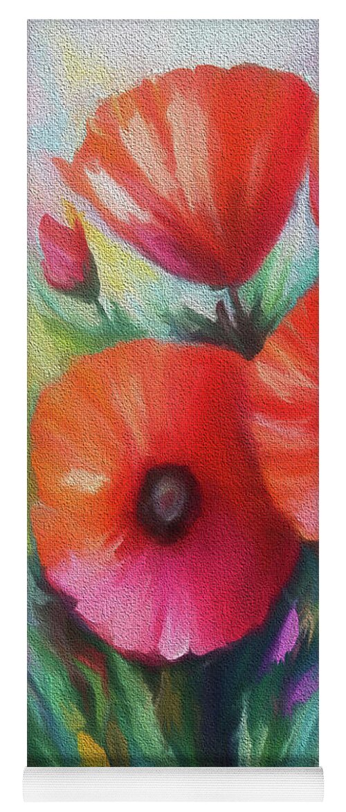 Poppy Yoga Mat featuring the digital art Poppies by Lena Owens - OLena Art Vibrant Palette Knife and Graphic Design
