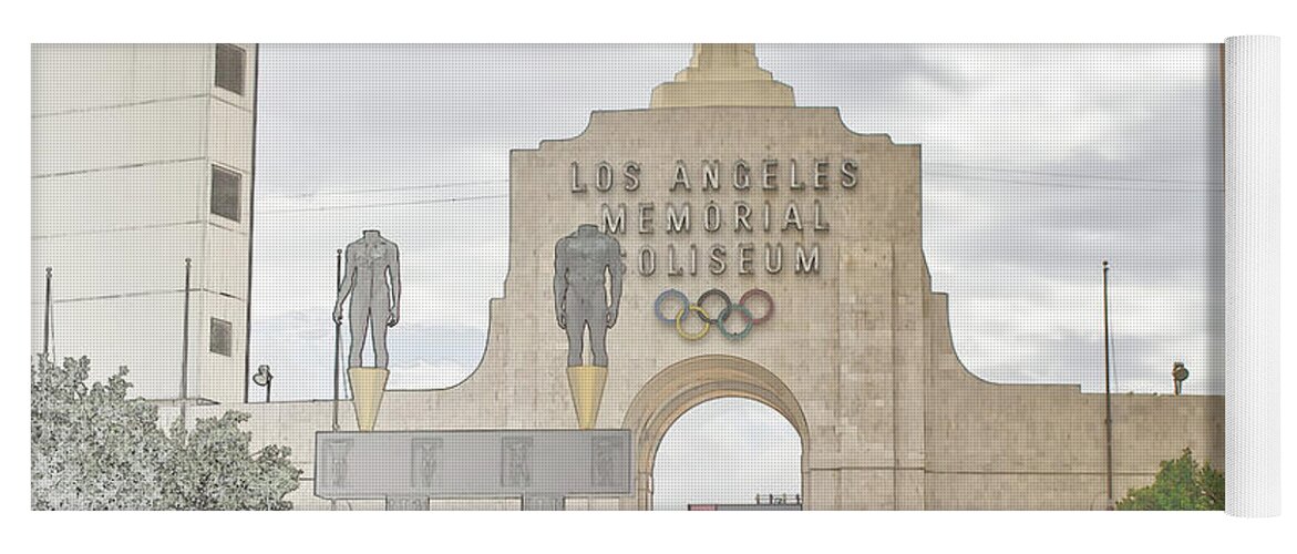 Los Angeles Yoga Mat featuring the digital art Los Angeles Memorial Coliseum by Anthony Murphy