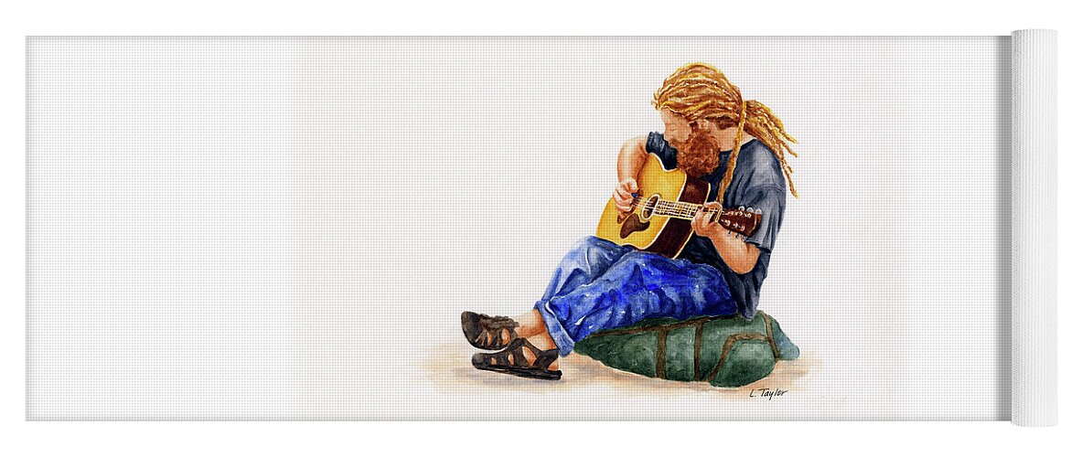 Musician Yoga Mat featuring the painting Main Street Minstrel 2 by Lori Taylor