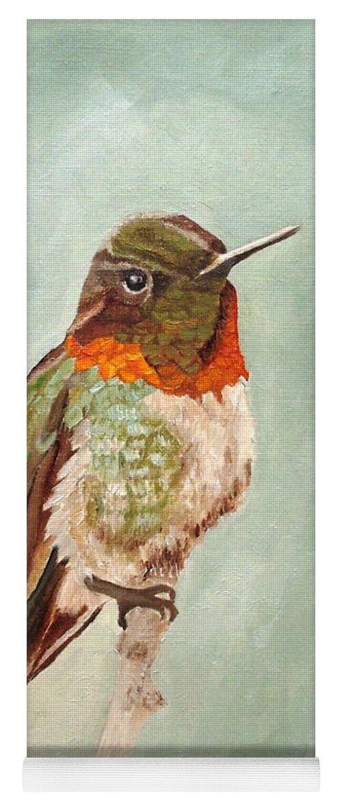 Ruby-throated Hummingbird Yoga Mat featuring the painting Male Ruby-throated Hummingbird by Angeles M Pomata