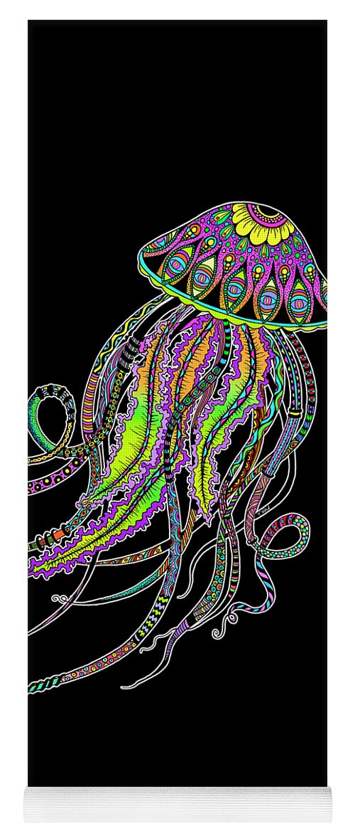Jellyfish Yoga Mat featuring the digital art Electric Jellyfish on Black by Tammy Wetzel