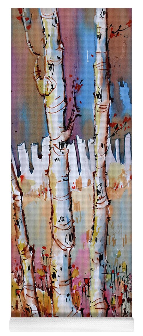 Landscape Yoga Mat featuring the painting Aspen Fantasy by Joyce Hicks