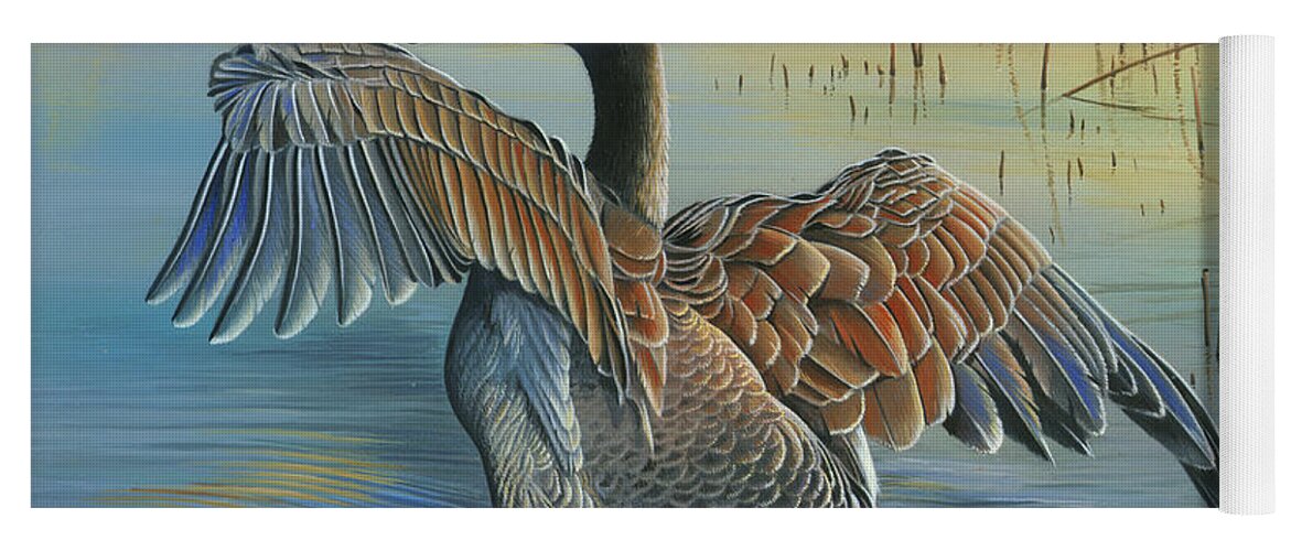 2015 Iowa Duck Stamp Winner Yoga Mat featuring the painting At First Light by Mike Brown