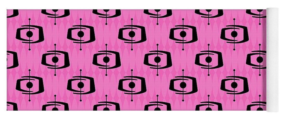 Mid Century Modern Yoga Mat featuring the digital art Atomic Shape 1 in Pink by Donna Mibus