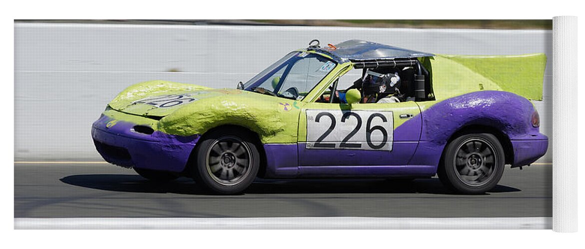 Sports Yoga Mat featuring the photograph Augmented -- Mazda Miata at the 24 Hours of LeMons Race in Sonoma, California by Darin Volpe