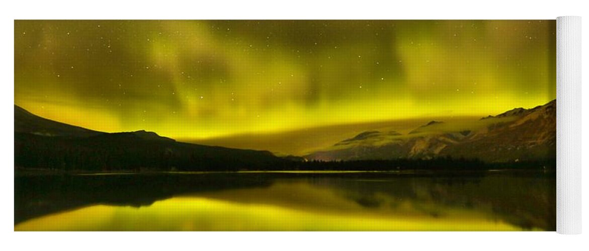 Northern Lights Yoga Mat featuring the photograph Aurora Borealis At Jasper National Park by Adam Jewell