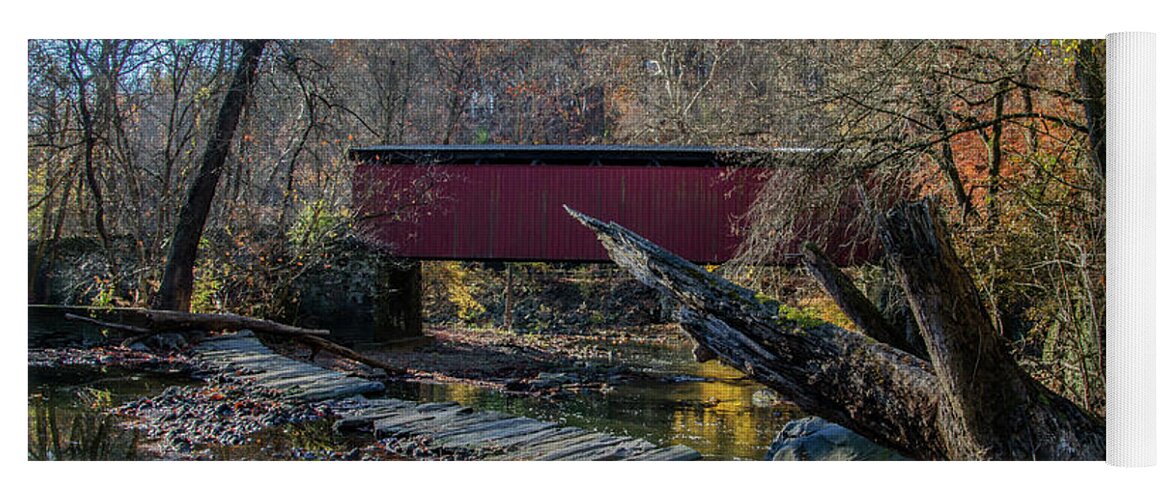 Autumn Yoga Mat featuring the photograph Autumn Along the Wissaickon Creek at Thomas Covered Bridge by Bill Cannon