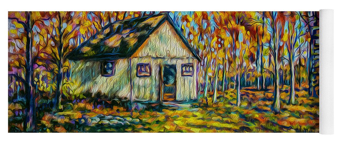 Green County Yoga Mat featuring the painting Autumn Cabin Trip by Michael Gross