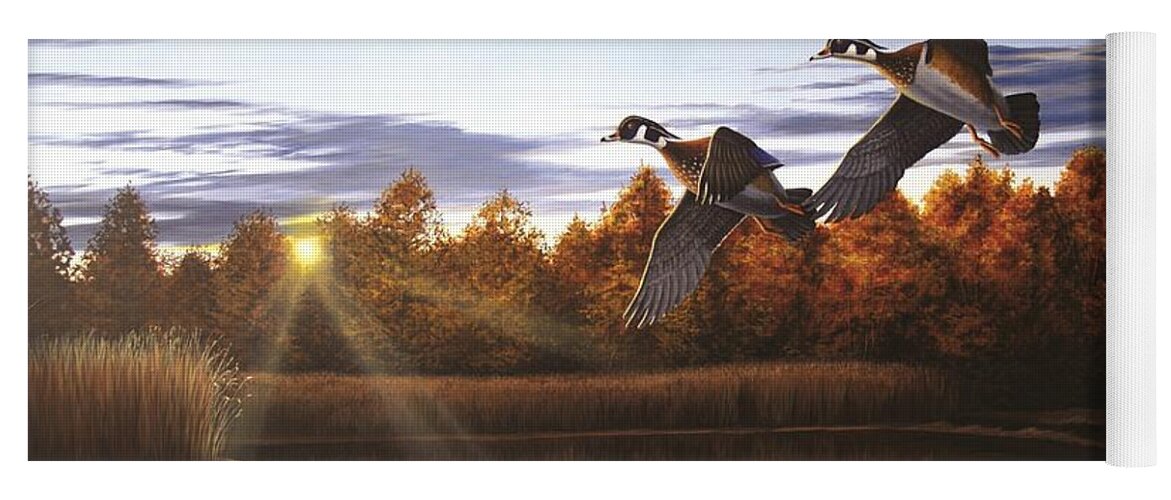 Wood Duck Yoga Mat featuring the painting Autumn Home - Wood Ducks by Anthony J Padgett