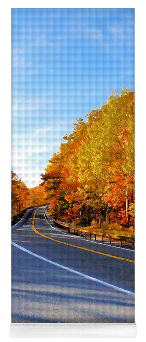 Autumn Scene With Road In Forest Yoga Mat featuring the painting Autumn scene with road in forest 2 by Jeelan Clark