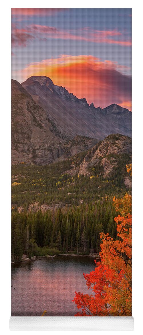 Sunrise Yoga Mat featuring the photograph Autumn Sunrise over Longs Peak by Darren White