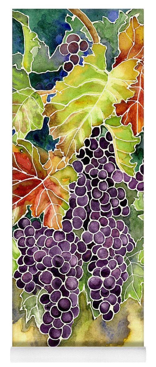 Cabernet Sauvignon Grapes Yoga Mat featuring the painting Autumn Vineyard in its Glory - Batik Style by Audrey Jeanne Roberts