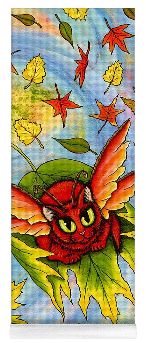 Autumn Yoga Mat featuring the painting Autumn Winds Fairy Cat by Carrie Hawks