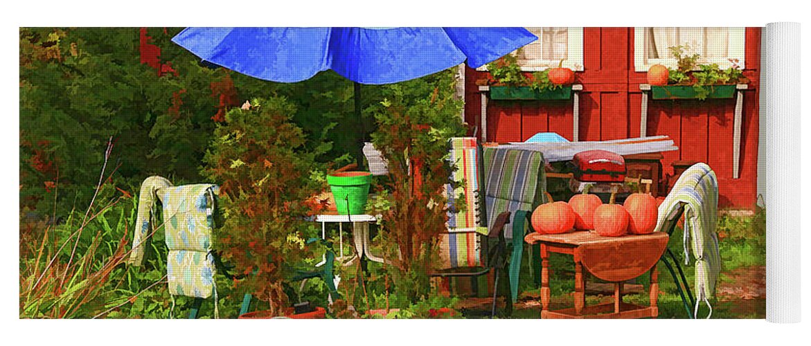 Umbrella Yoga Mat featuring the photograph Autumn Yard - Photopainting by Allen Beatty