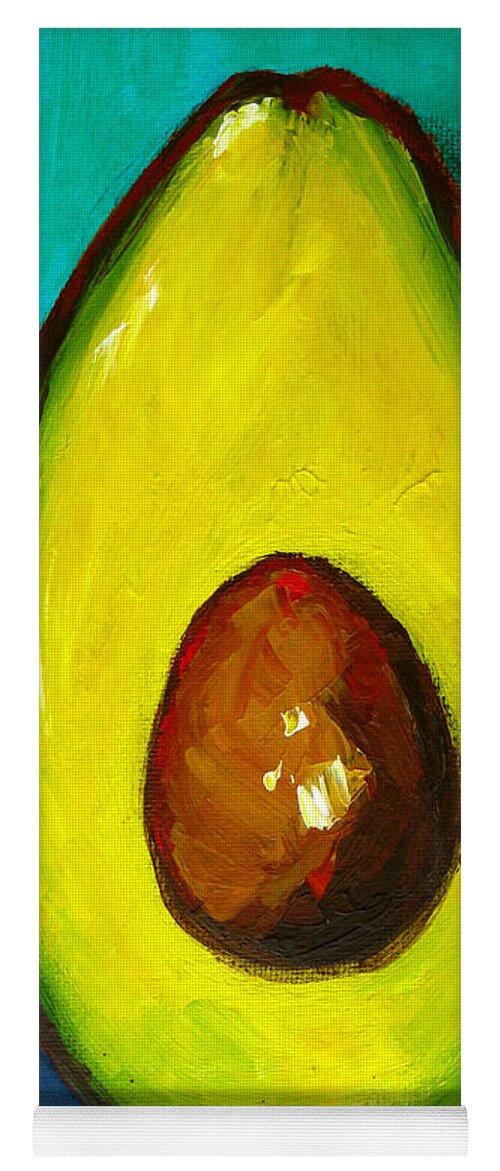 Modern Avocado Art Yoga Mat featuring the painting Avocado Modern Art, Kitchen Decor, Aqua background by Patricia Awapara
