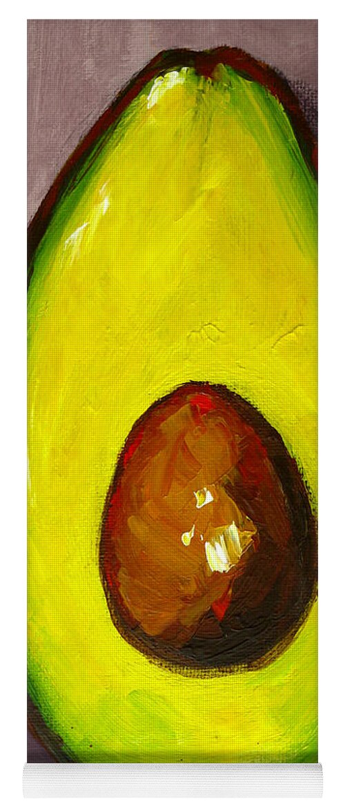 Modern Avocado Art Yoga Mat featuring the painting Avocado, Modern Art, kitchen decor, sepia background by Patricia Awapara