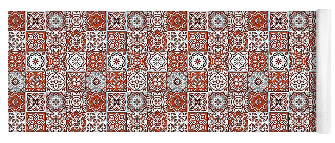 Seville Azulejo Yoga Mat featuring the digital art Azulejo, Geometric Pattern - 22 by AM FineArtPrints