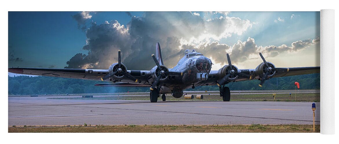 Flying Fortress Yoga Mat featuring the photograph B17 Landing by Thomas Woolworth