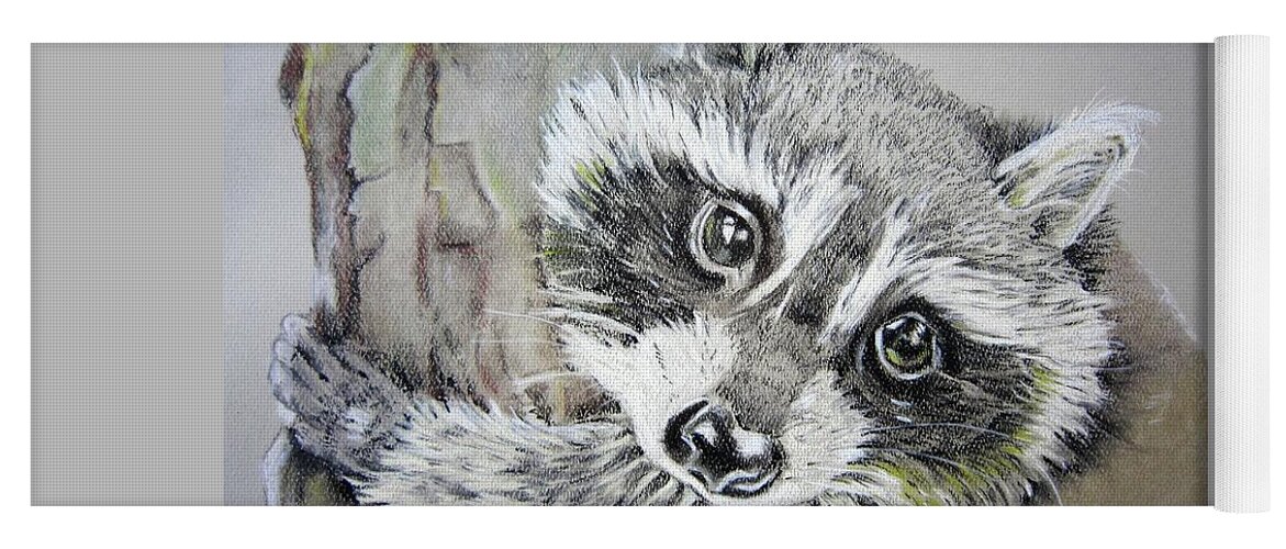 Raccoon Yoga Mat featuring the drawing Baby raccoon by Teresa Smith
