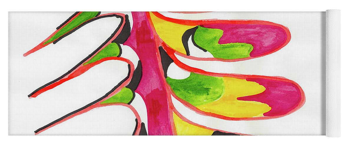 India Ink Drawing. Colourful Yoga Mat featuring the mixed media Back Bone by Mary Mikawoz